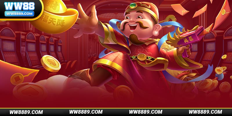 Hiệu ứng Thần Tài rải xu vàng khi nổ Jackpot thật sự ấn tượng trên giao diện WW88